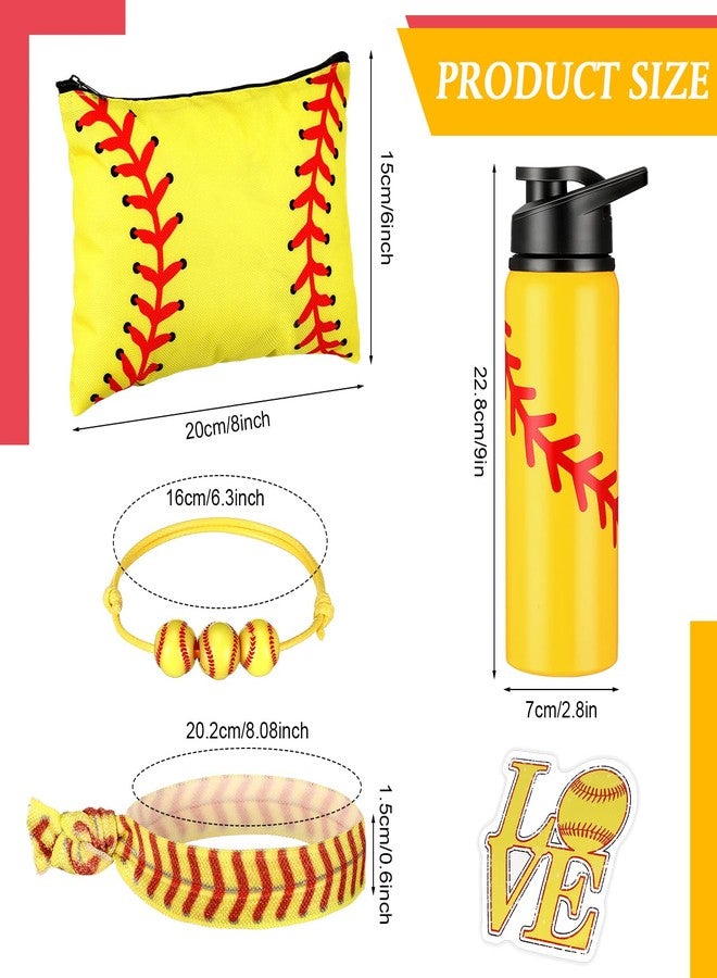 LEIFIDE 148 Pcs Softball Team Gifts Include Softball Water Bottle Makeup Bags Softball Bracelet Hair Ties Sticker Softball Accessories Softball Party Favors for Birthday Supplies - Image 3